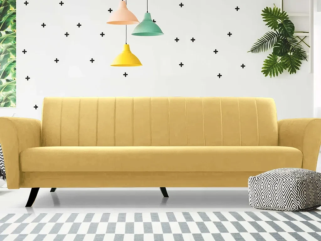 М'який розкладний прямий диван Linea (жовтий), фото 1