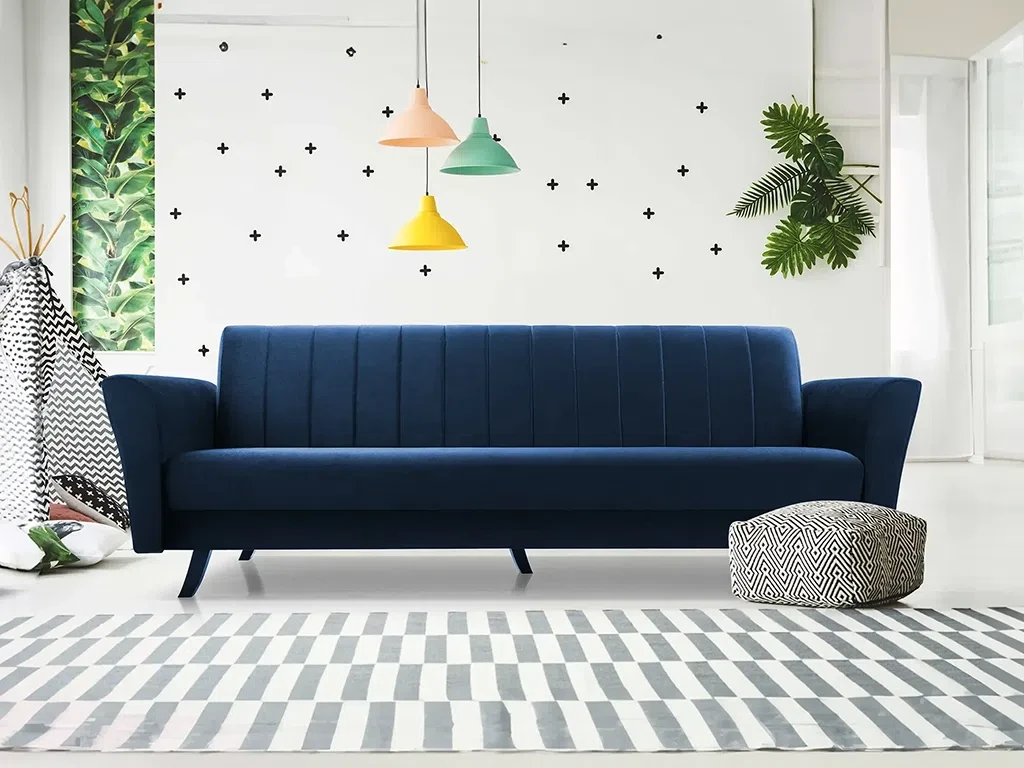 М'який розкладний прямий диван Linea (синій темний), фото 1