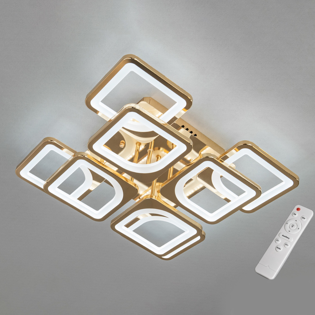 Квадратна золота Led-люстра з пультом на 8 квадратів, 115 Вт до 20 м² (HS8060/4+4G), фото 1