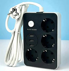 Подовжувач з USB Power Socket 8204 3USB на 4 розетки 2 м чорний N