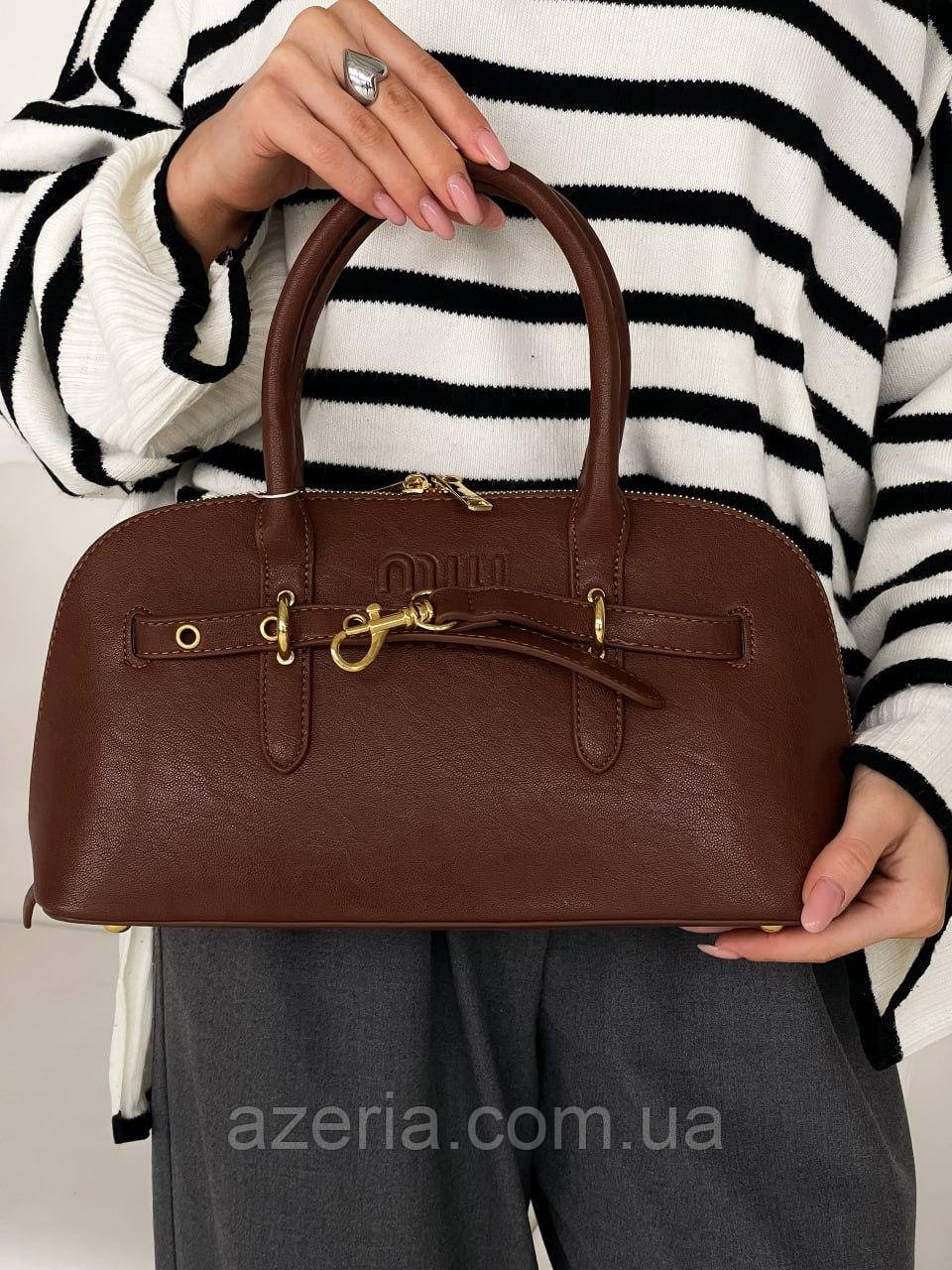 Стильна шкіряна жіноча сумка Miu Miu Aventure Nappa Leather Handbag коричнева жіноча сумка з ручками