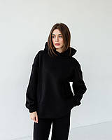 Толстовка жіноча худі фліс капюшон оверсайз кишені L чорна