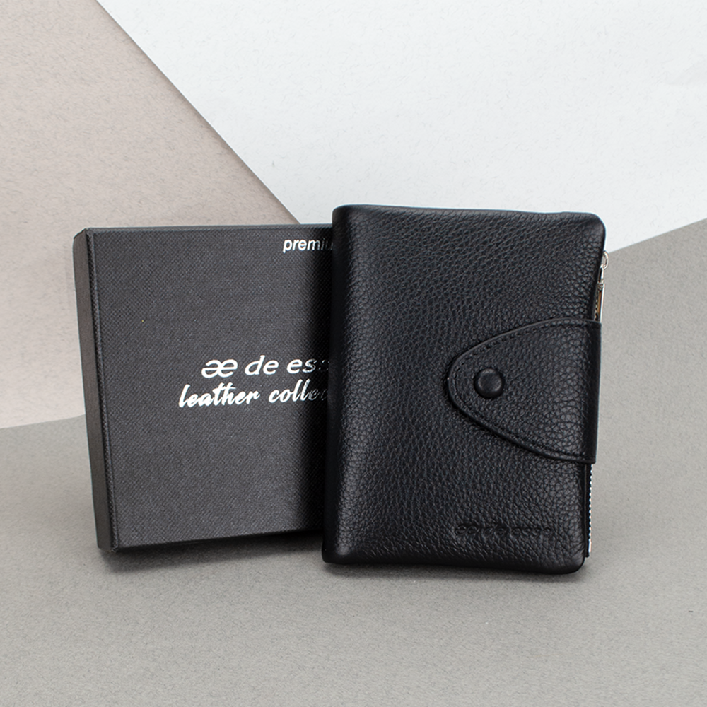 Гаманець жіночий шкіряний De Esse 14057-GD01 маленький чорний, фото 1