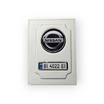 Обкладинка для автодокументів Nissan з номером авто, натуральна шкіра