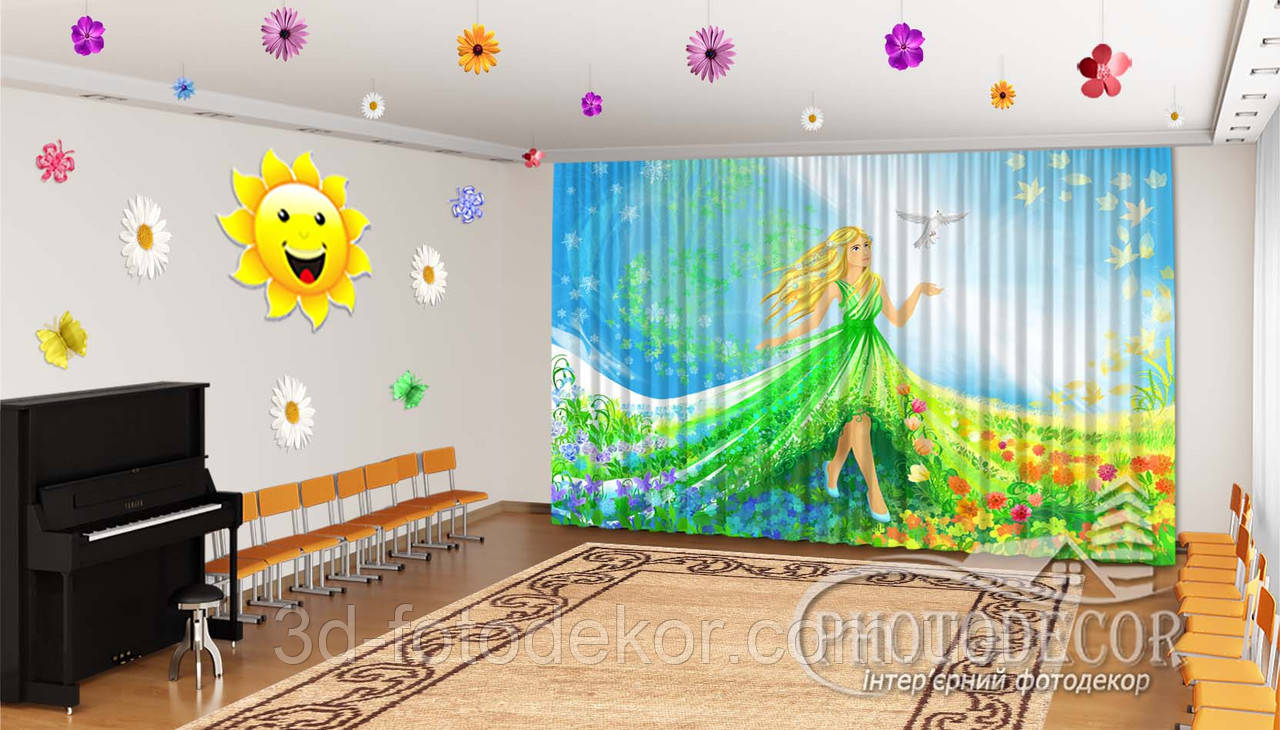 Весняні Фото Штори в дитячий садок "Дівчина весна" - будь-який розмір