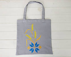 Сумка Шоппер з вишивкою Колоски сірий, еко сумка для покупок, шопер, сумка з вишиванкою, сумка для покупок вишита