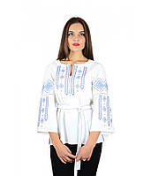 Вишита жіноча сорочка з блакитною вишивкою «Традиція» M-211-6