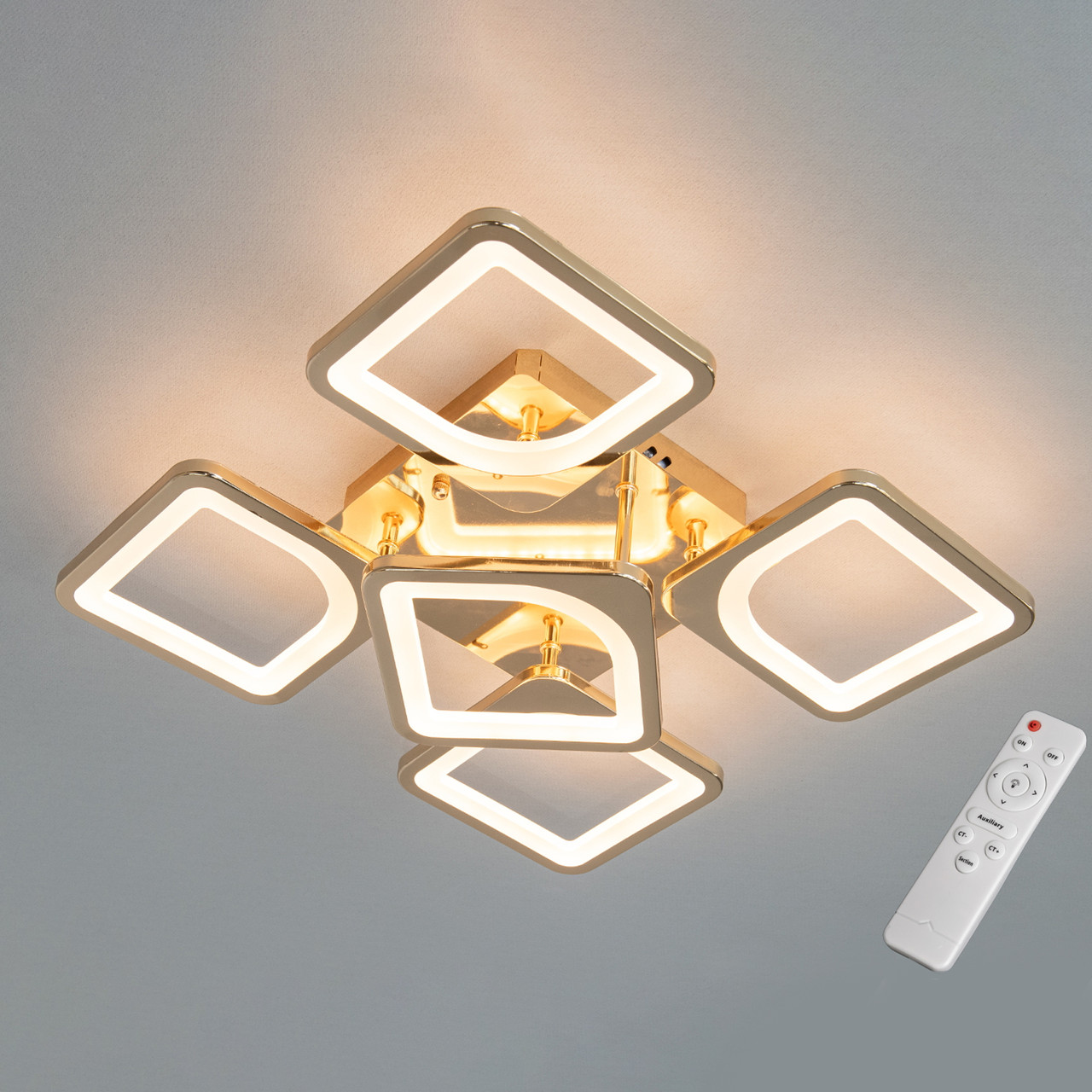 Квадратна золота Led-люстра з пультом на 5 квадратів, 72 Вт до 15 м² (S8060/4+1G), фото 1