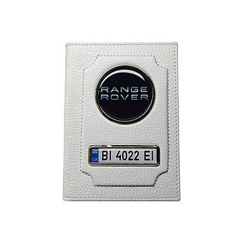 Обкладинка для автодокументів Range Rover з номером авто, натуральна шкіра