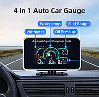 4в1 Цифровий датчик температури води, вольтметр, тиску масла, рівень палива, 12-24В