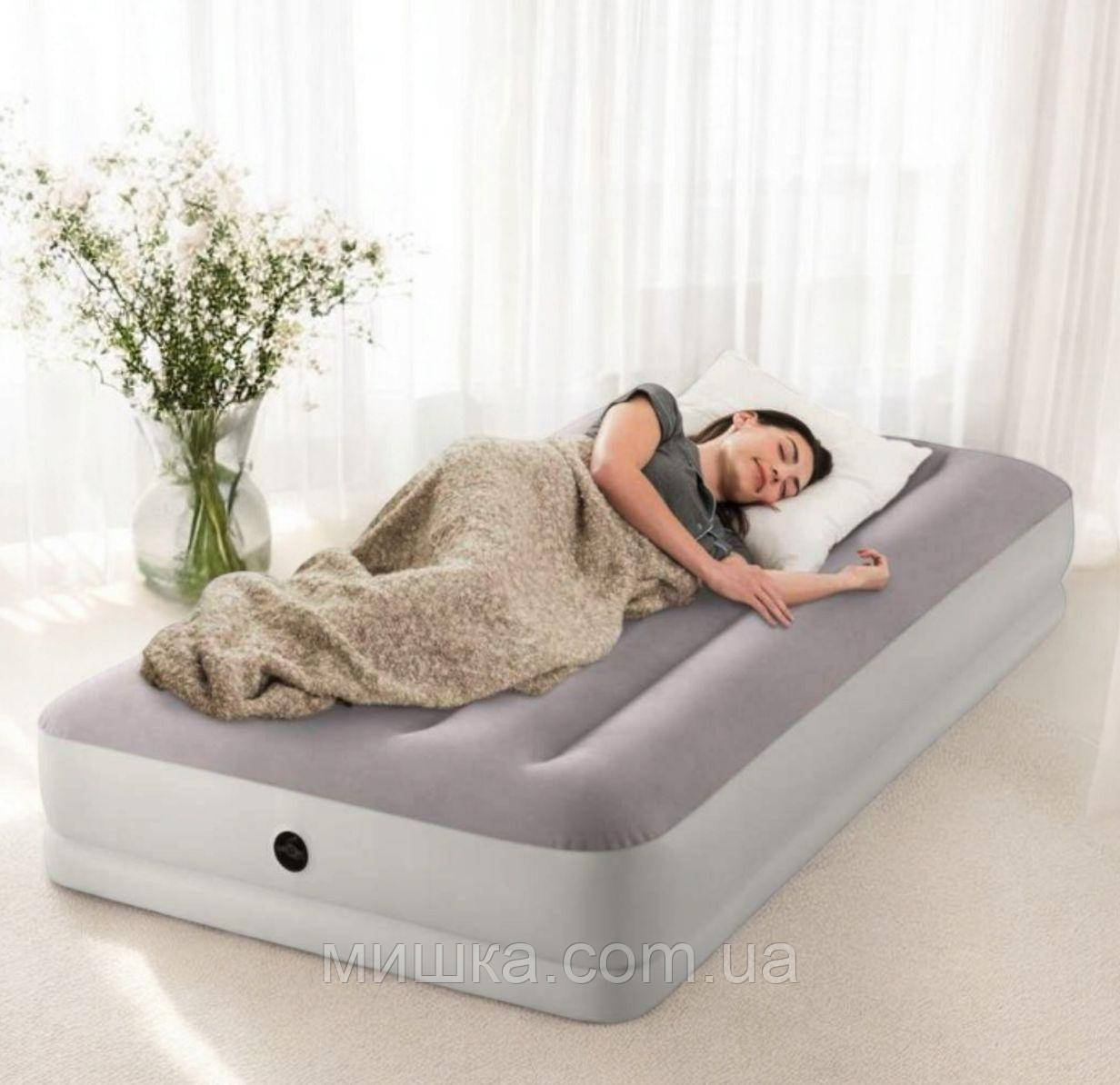 Велюрове ліжко-матрац 191*99*30 см INTEX 64177 з ел.насосом від USB