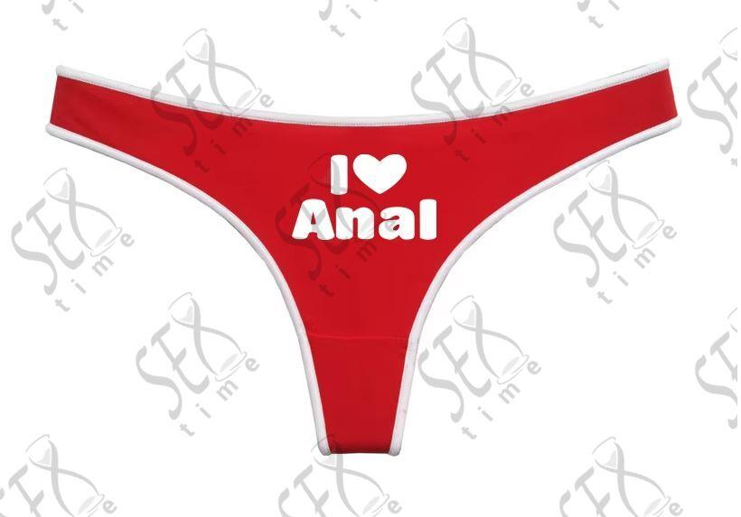 Червоні жіночі трусики стрінги "I LOVE ANAL" розмір XXL, фото 1