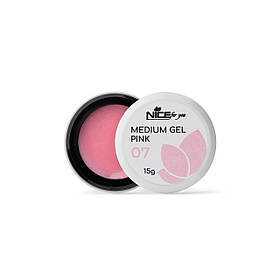 Гель для нарощування Nice for you Medium gel №07 Pink Рожевий з шимером 15 г
