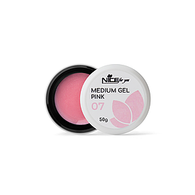 Гель для нарощування Nice for you Medium gel №07 Pink Рожевий з шимером 50 г