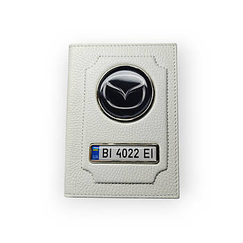 Обкладинка для автодокументів Mazda з номером авто, натуральна шкіра