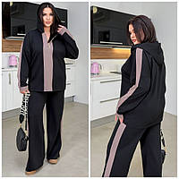 Женский костюм свободного кроя большого размера. Прямые брюки и кофта с капюшоном -48-62 Модный женский костюм
