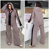 Женский трикотажный костюм свободного кроя. Прямые брюки и кофта с капюшоном . Р-48-62 Модный женский костюм