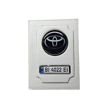 Обкладинка для автодокументів Toyota з номером авто, натуральна шкіра