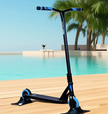 Чорний трюковий самокат Прогулянковий транспорт дитині Екстрим ролер для фрістайлу PU колеса D 115мм Кермо 58см