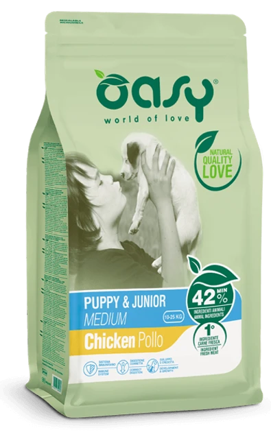 Сухий корм для цуценят середніх порід OASY LIFESTAGE Puppy&Junior Medium, курка 3 кг