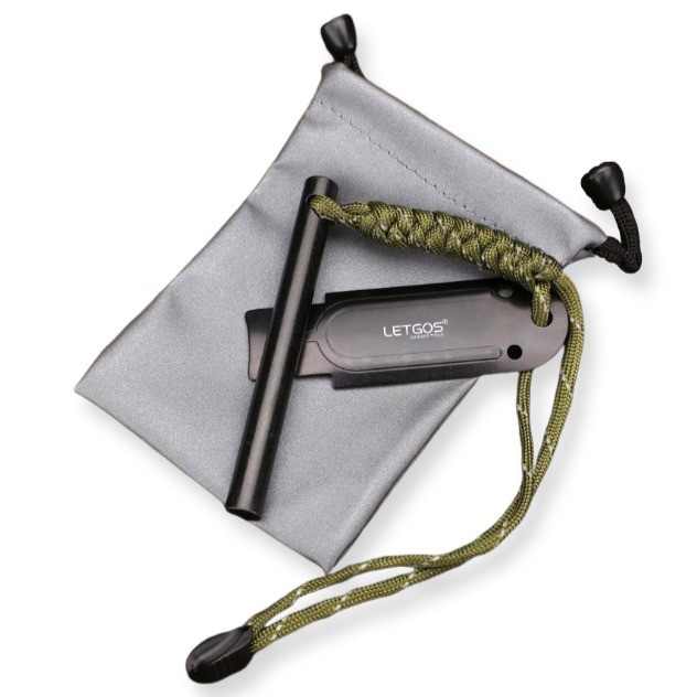 Огниво для розведення вогню LETGOS Magnesium Ferro Rod Fire Starter (10х100 мм) магнієве туристичне, Black
