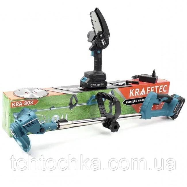 Тример акумуляторний міні + пила ланцюгова KRAFFTEC КRА-808 (комплект)