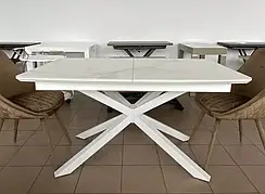 Обідній керамічний розкладний стіл ТЕНЕРИФЕ 140 Tes Mobili, колір білий глянцевий мармур