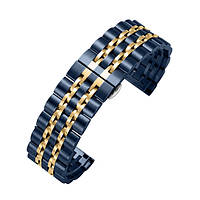 Браслет / ремешок для наручных часов. Цвет: СИНИЙ С ЗОЛОТОМ. Ширина 20мм и 22мм. Литой