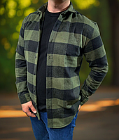 Тепла чоловіча сорочка у клітку кашемір Туреччина, зимова осіння сорочка з довгим рукавом