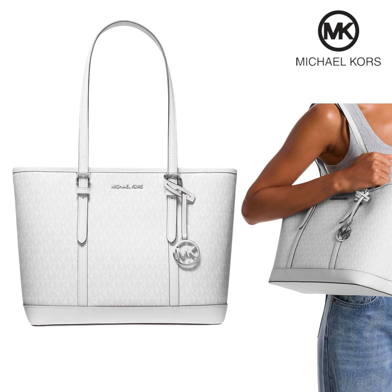Жіноча сумка-тоут Michael Kors Jet Set Travel Small Signature Logo Top-Zip Tote Bag (біла) ОРИГІНАЛ