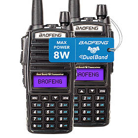 Комплект із двох Рацій Baofeng UV-82 5 Ватт + Гарнітура з подвійною кнопкою PTT