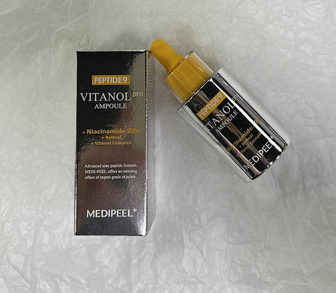 Антивікова освітлювальна сироватка з пептидами та 20% ніацинаміду Medi Peel Peptide 9 Vitanol Ampoule Pro, фото 3