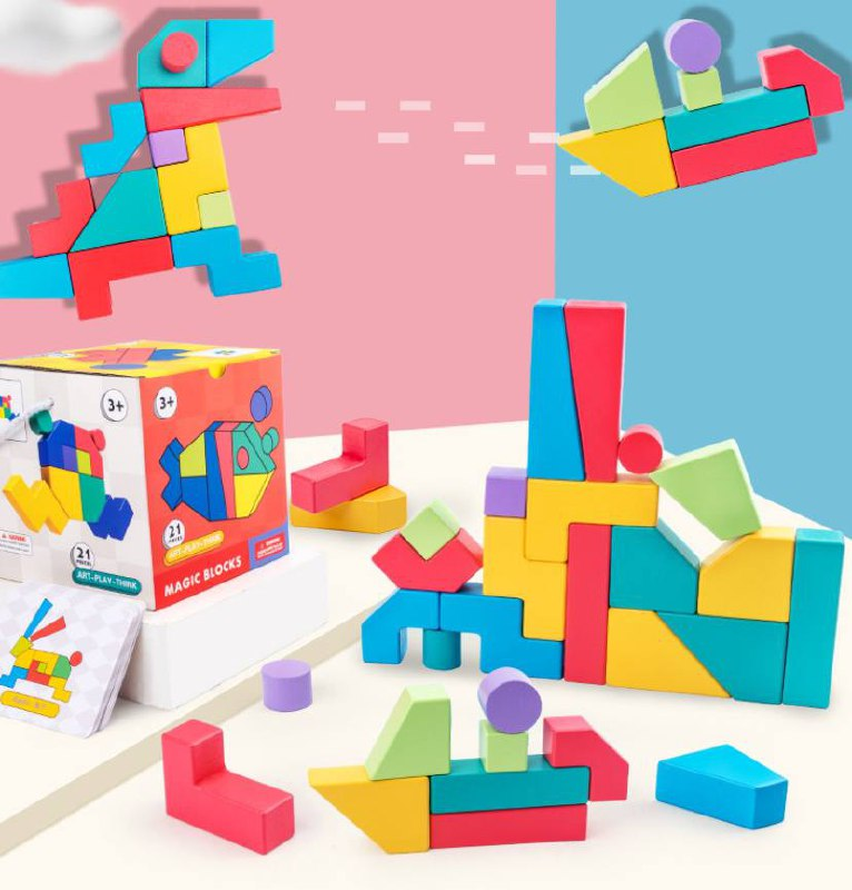 Дерев'яна логічна гра Геометрія MD 2837 фігурки, картки, 21 предмета, фото 1