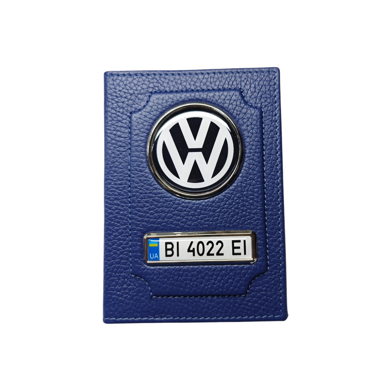 Обкладинка для автодокументів Volkswagen, натуральна шкіра синя