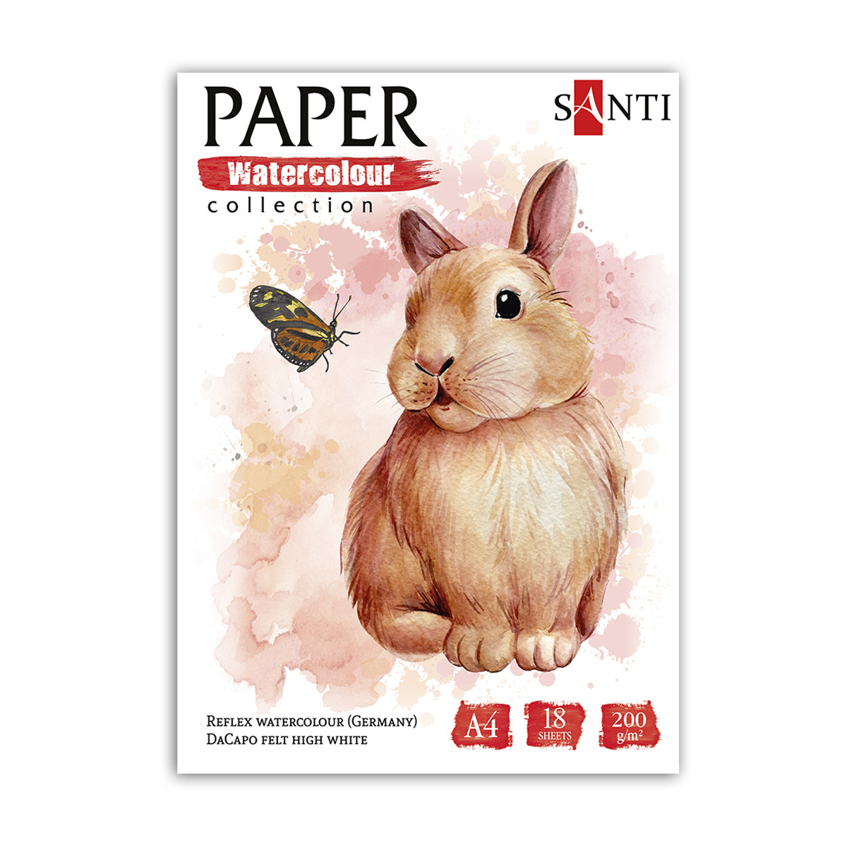 Набор акварельной бумаги SANTI "Animals", А4, "Paper Watercolor Collection", 18 л, 200г/м2