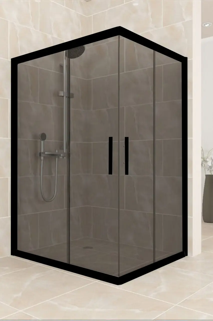 Душова кабіна Aquanil Unimar 120х80х190 см без піддону чорна тоноване скло 6 мм розсувні двері