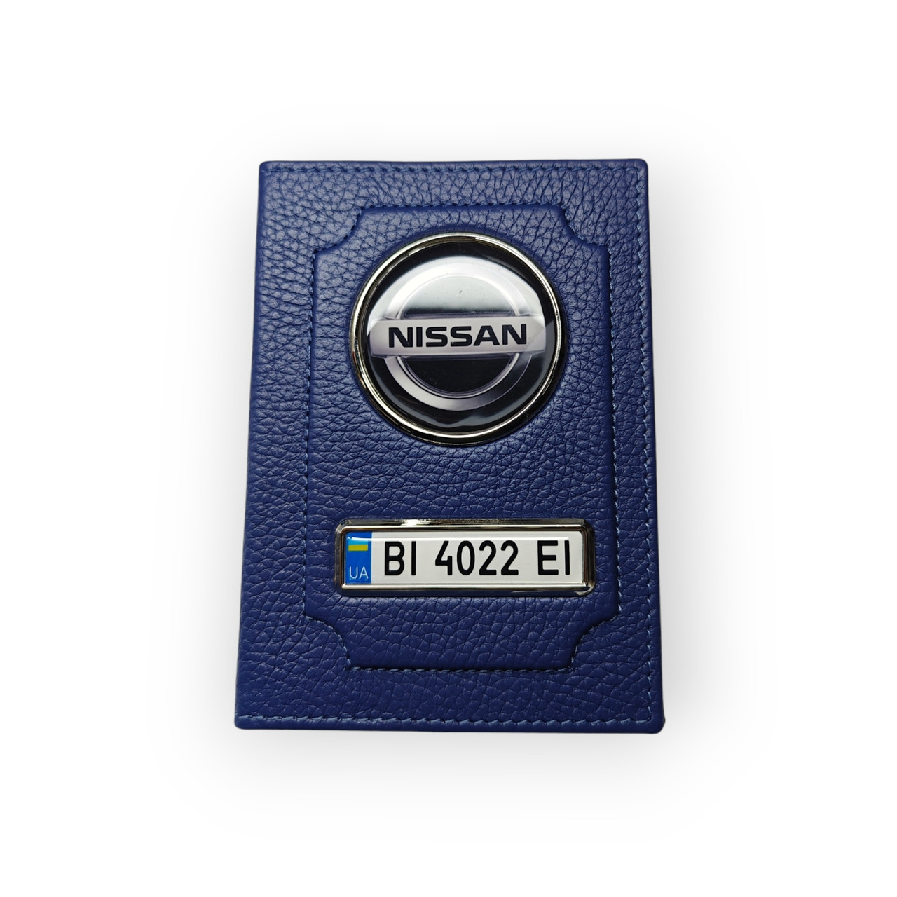 Обкладинка для автодокументів Nissan, натуральна шкіра синя