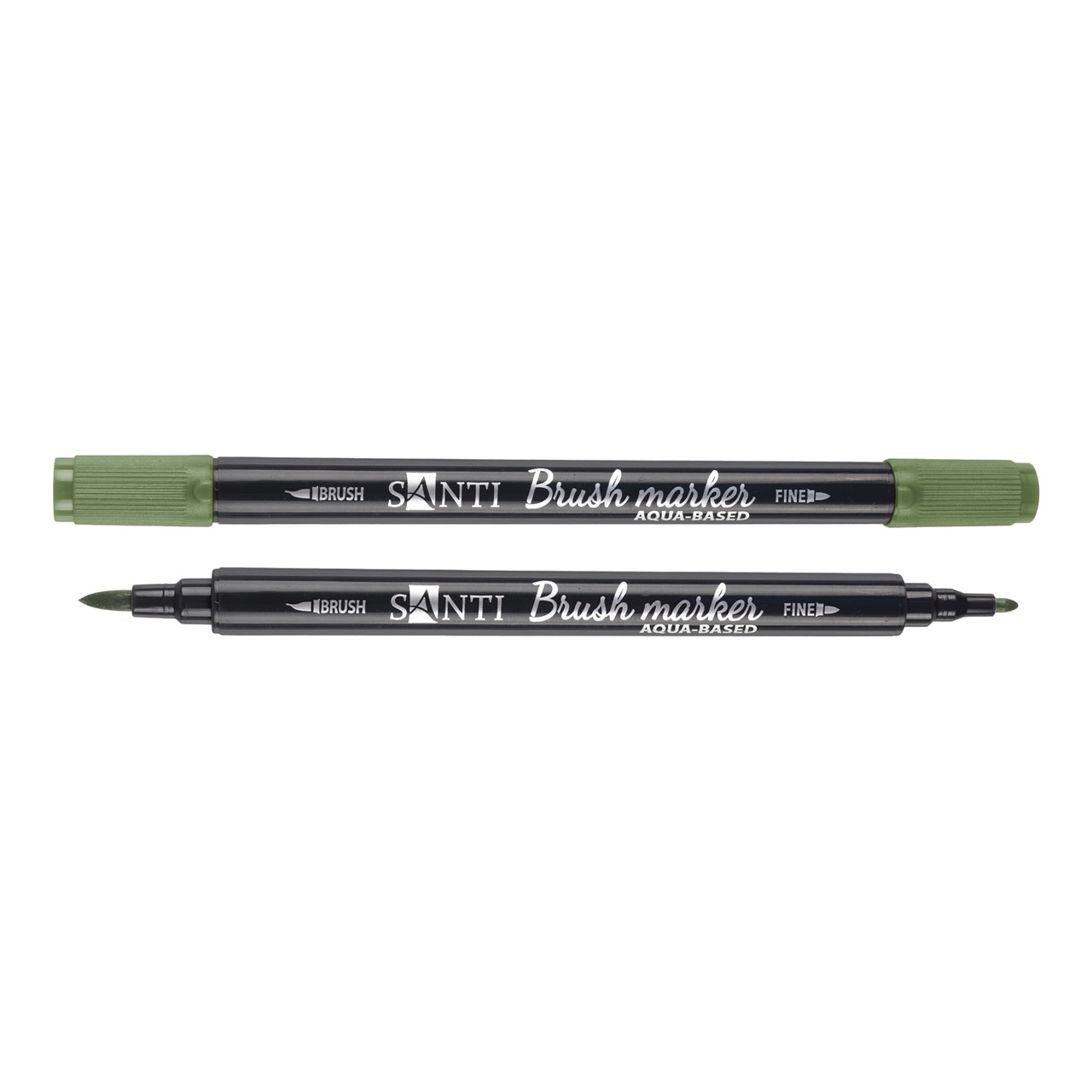 Маркер акварельный SANTI Brush Marker SWB-21 зеленый хаки двусторонний