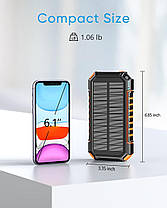 Riapow Solar Power Bank 26800mAh — USB C портативний сонячний зарядний пристрій 3A, швидкий заряджання зовнішній, фото 3