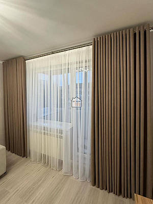 Штори мікровелюр тканина №11, колір світло-коричневий, в зал, спальню, комплект 2 штори