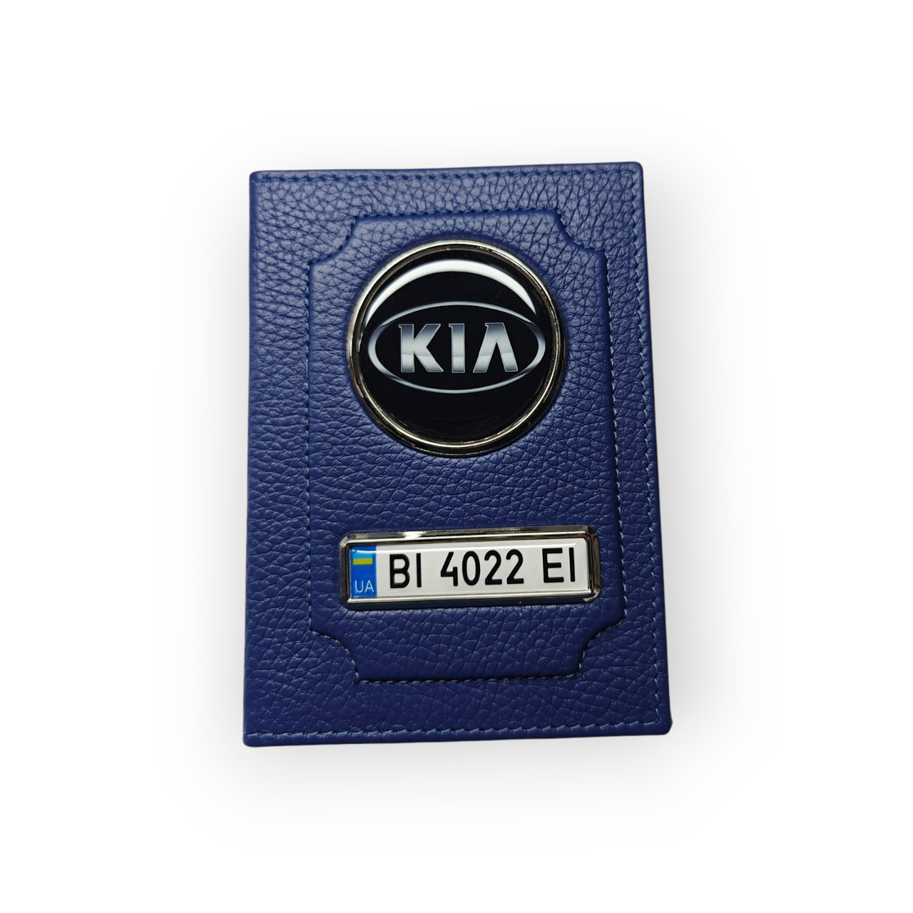Обкладинка для автодокументів KIA, натуральна шкіра синя, фото 1