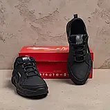 Весняно-осінні чоловічі шкіряні кросівки чорного кольору на шнурівці, фото 6