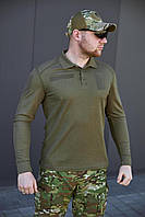 Тактична футболка поло з довгим рукавом військова олива хакі зелена