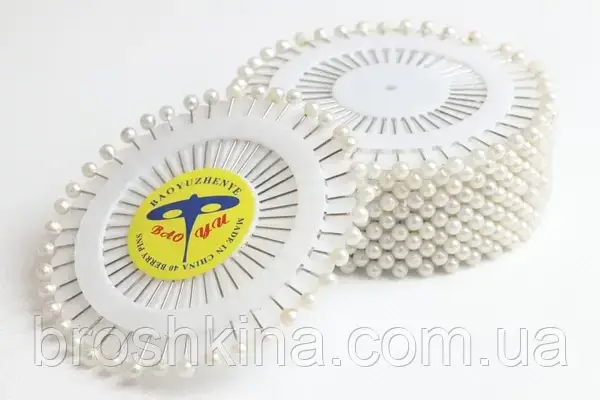 Кравецькі булавки з кулькою 3.5 см 40 шт/пластина БІЛІ, фото 1
