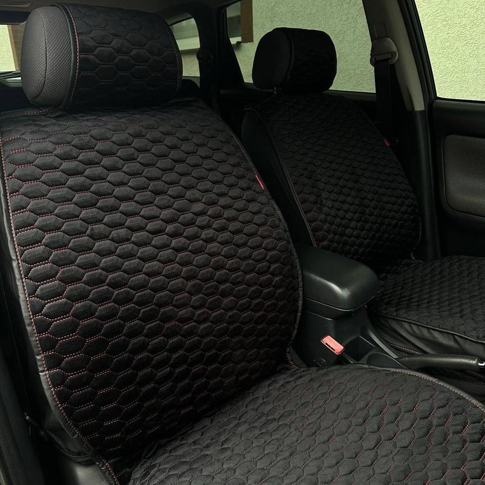 Накидки на передні сидіння CarFashion, модель SOTA FRONT, чорний з червоною ниткою, фото 1