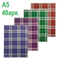 Блокнот на пружині зверху SHOTLANDKA(Шотландка), А5, 48арк., м'яка обкл., клітинка, асорті,  BM.2470