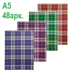 Блокнот на пружині зверху SHOTLANDKA(Шотландка), А5, 48арк., м'яка обкл., клітинка, асорті, BM.2470, фото 1