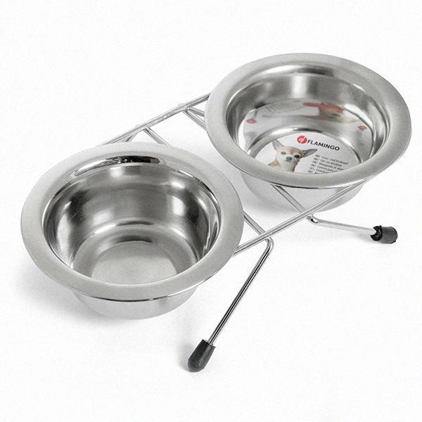 Подвійна миска на підставці для собак, нержавіюча сталь Flamingo Duo Dinner ФЛАМІНГО ДУО ДІННЕР