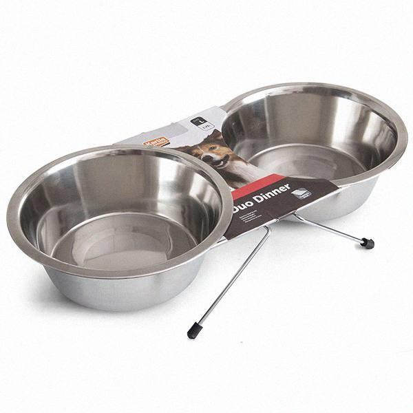 Подвійна миска на підставці для собак, нержавіюча сталь Flamingo Duo Dinner ФЛАМІНГО ДУО ДІННЕР