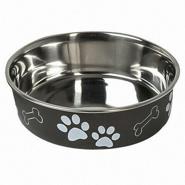 Миска для собак, нержавіюча сталь, чорний з малюнком лап Flamingo Bella ФЛАМІНГО БЕЛЛА